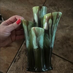 Green Four Section Vase, has one small chip